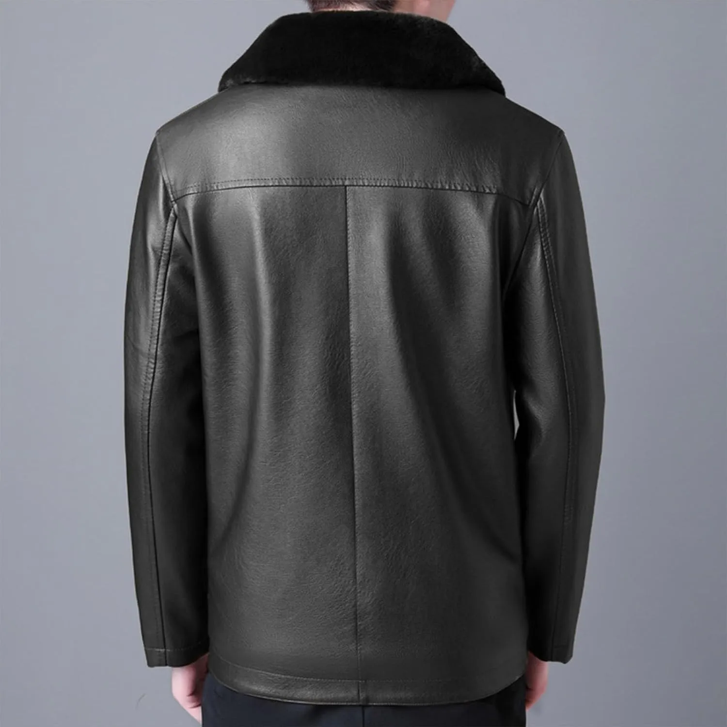 Men's Faux Leather Bomber Jacket with Sherpa Collar Classic Fleece Lined Lightweight Casual Button Windproof Jackets
