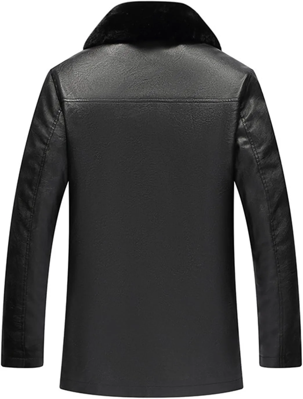 Men's Faux Leather Bomber Jacket with Sherpa Collar Classic Fleece Lined Lightweight Casual Button Windproof Jackets