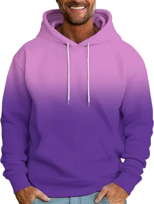 Mens Hooded Sweatshirts Ombre Gradient Running Workout Baggy Hoodies with Pocket Casual Loose Pullover Fall Tops