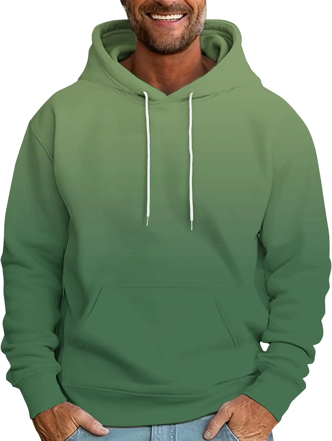 Mens Hooded Sweatshirts Ombre Gradient Running Workout Baggy Hoodies with Pocket Casual Loose Pullover Fall Tops