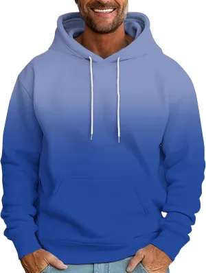 Mens Hooded Sweatshirts Ombre Gradient Running Workout Baggy Hoodies with Pocket Casual Loose Pullover Fall Tops