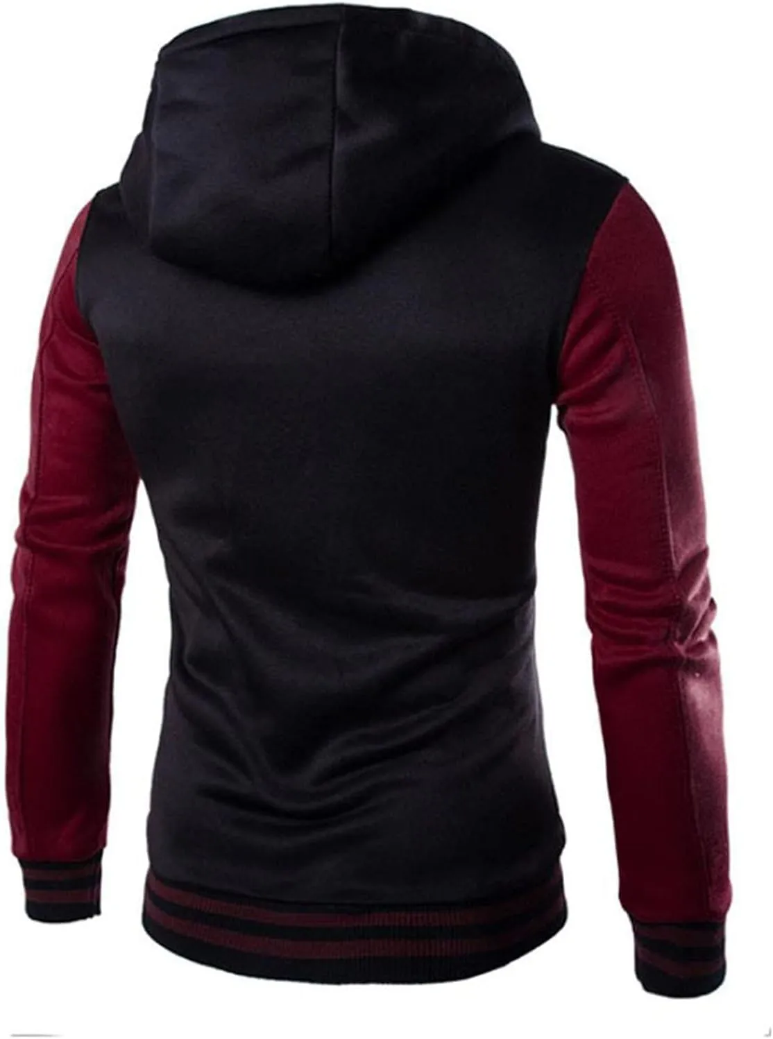 Men's Hooded Varsity Jacket,Slim Button Down Baseball Jacket Outwear Colorblock Casual Sports Drawstring Sweatshirts