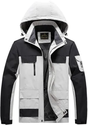 Men's Hooded Windproof Jackets Fall Winter Warm Mountain Windbreaker Soft Shell Hiking Rain Coats Multi Pockets
