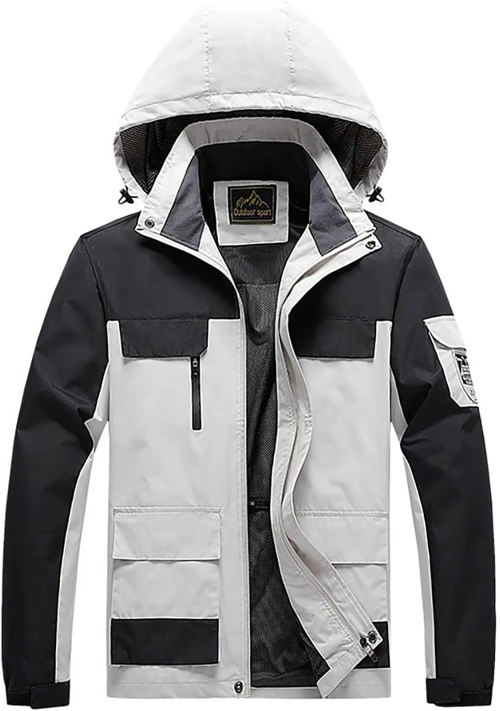 Men's Hooded Windproof Jackets Fall Winter Warm Mountain Windbreaker Soft Shell Hiking Rain Coats Multi Pockets