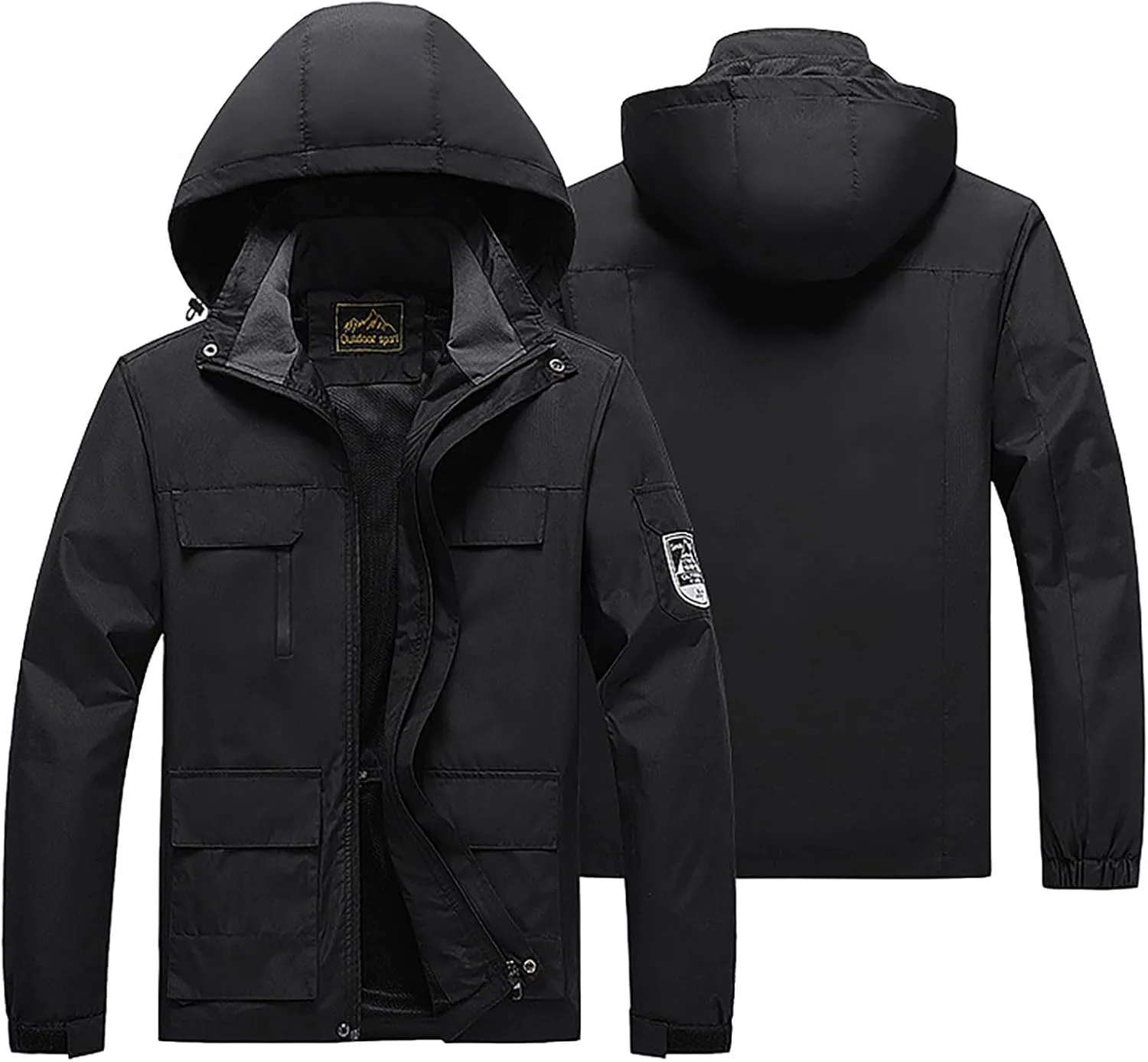 Men's Hooded Windproof Jackets Fall Winter Warm Mountain Windbreaker Soft Shell Hiking Rain Coats Multi Pockets