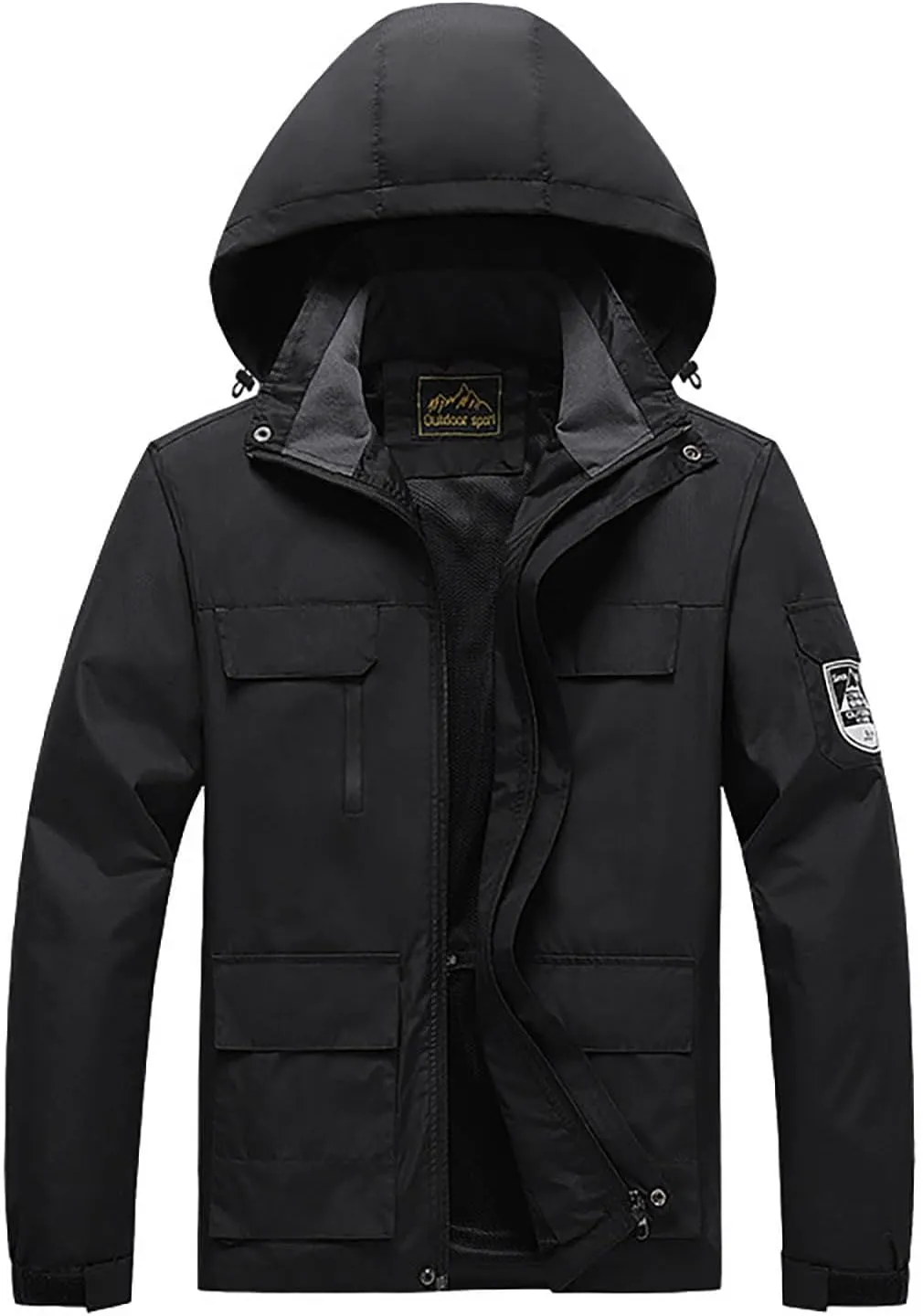 Men's Hooded Windproof Jackets Fall Winter Warm Mountain Windbreaker Soft Shell Hiking Rain Coats Multi Pockets