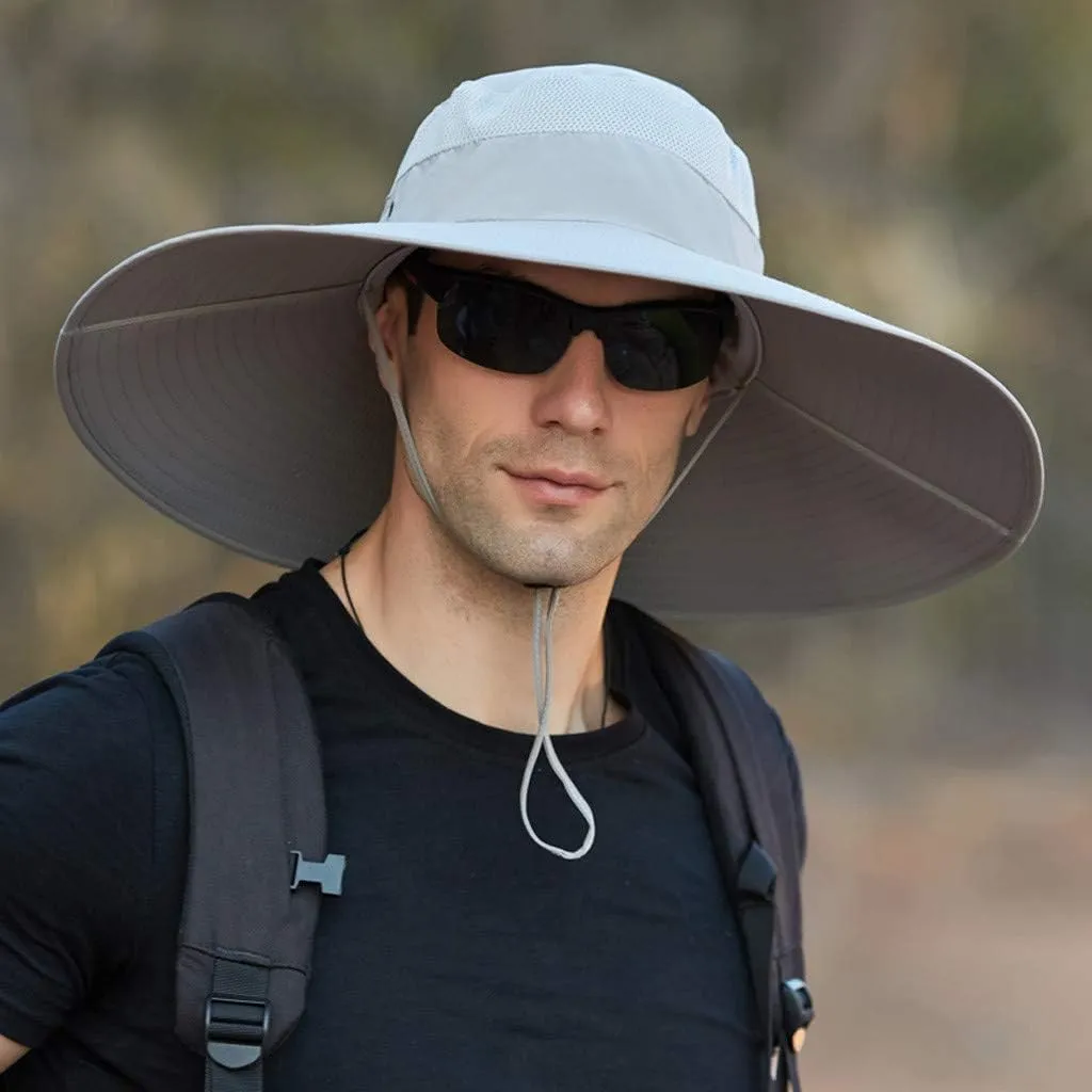 Men's Super Wide Brim Bucket Hat UPF50  Waterproof Sun Hat Summer Outdoor Safari Hat Fishing Hiking Boonie Hats