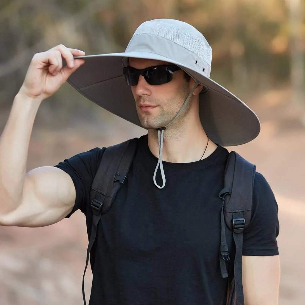 Men's Super Wide Brim Bucket Hat UPF50  Waterproof Sun Hat Summer Outdoor Safari Hat Fishing Hiking Boonie Hats