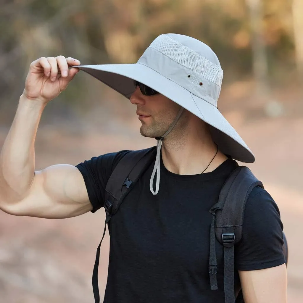 Men's Super Wide Brim Bucket Hat UPF50  Waterproof Sun Hat Summer Outdoor Safari Hat Fishing Hiking Boonie Hats