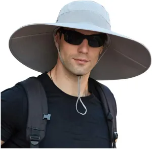 Men's Super Wide Brim Bucket Hat UPF50  Waterproof Sun Hat Summer Outdoor Safari Hat Fishing Hiking Boonie Hats