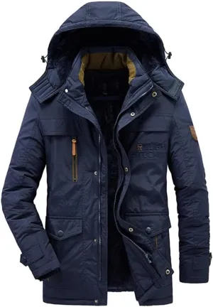 Mens Winter Military Parkas Fleece Thick Warm Parkas Windproof Jackets Hooded Windbreaker Cotton Jacket