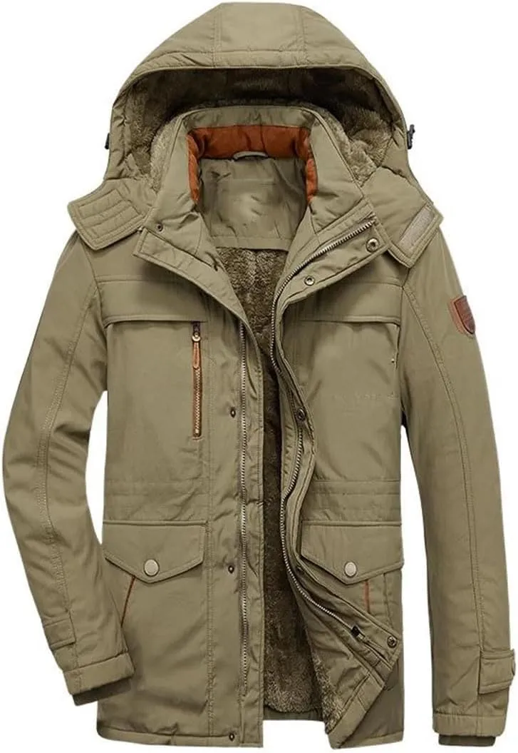 Mens Winter Military Parkas Fleece Thick Warm Parkas Windproof Jackets Hooded Windbreaker Cotton Jacket