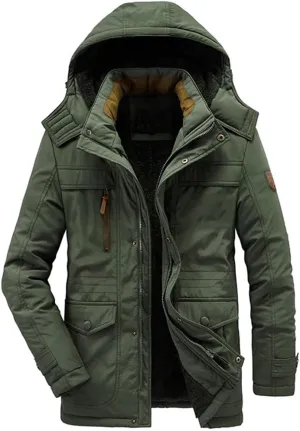 Mens Winter Military Parkas Fleece Thick Warm Parkas Windproof Jackets Hooded Windbreaker Cotton Jacket