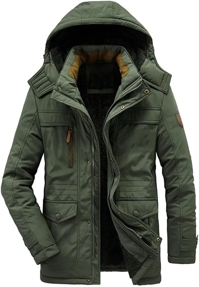 Mens Winter Military Parkas Fleece Thick Warm Parkas Windproof Jackets Hooded Windbreaker Cotton Jacket