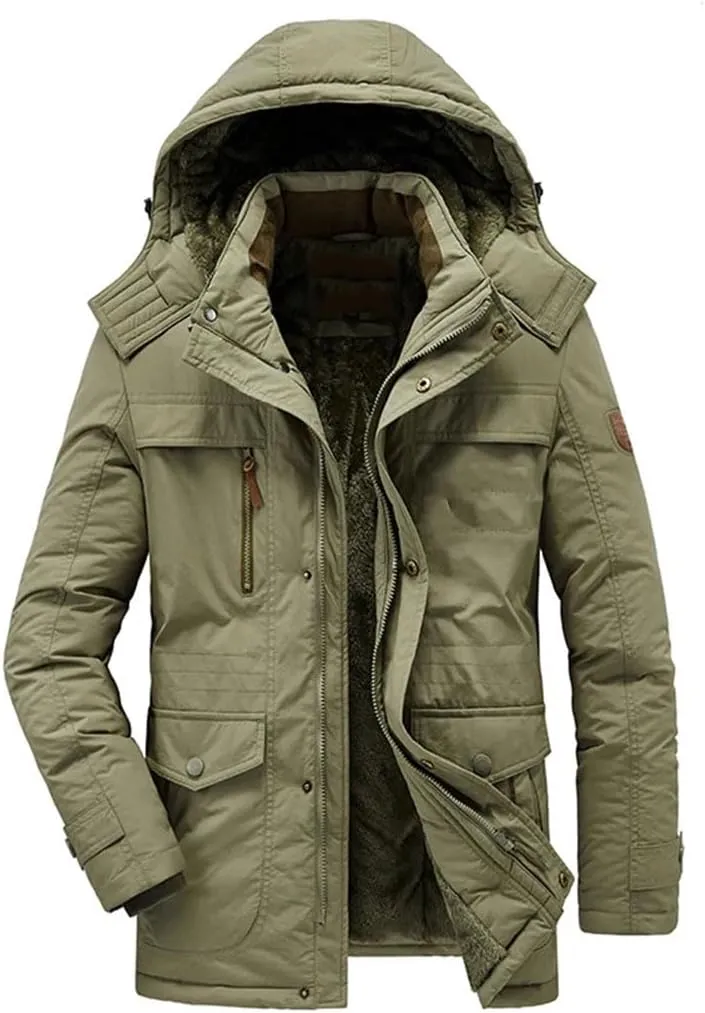 Mens Winter Military Parkas Fleece Thick Warm Parkas Windproof Jackets Hooded Windbreaker Cotton Jacket