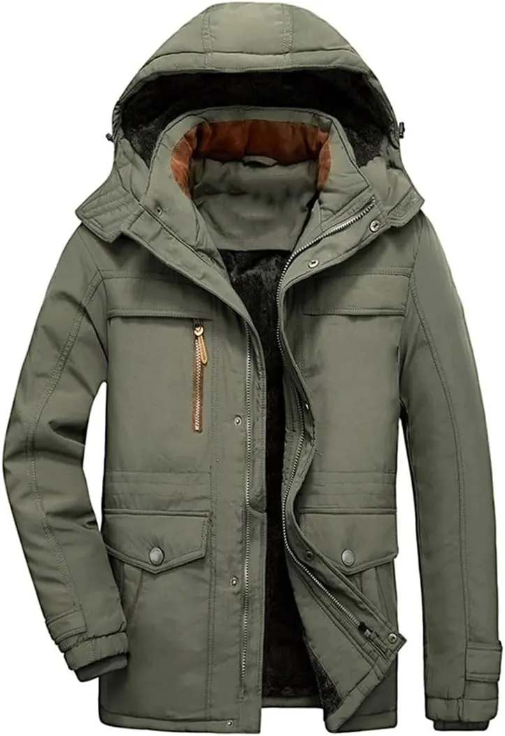 Mens Winter Military Parkas Fleece Thick Warm Parkas Windproof Jackets Hooded Windbreaker Cotton Jacket