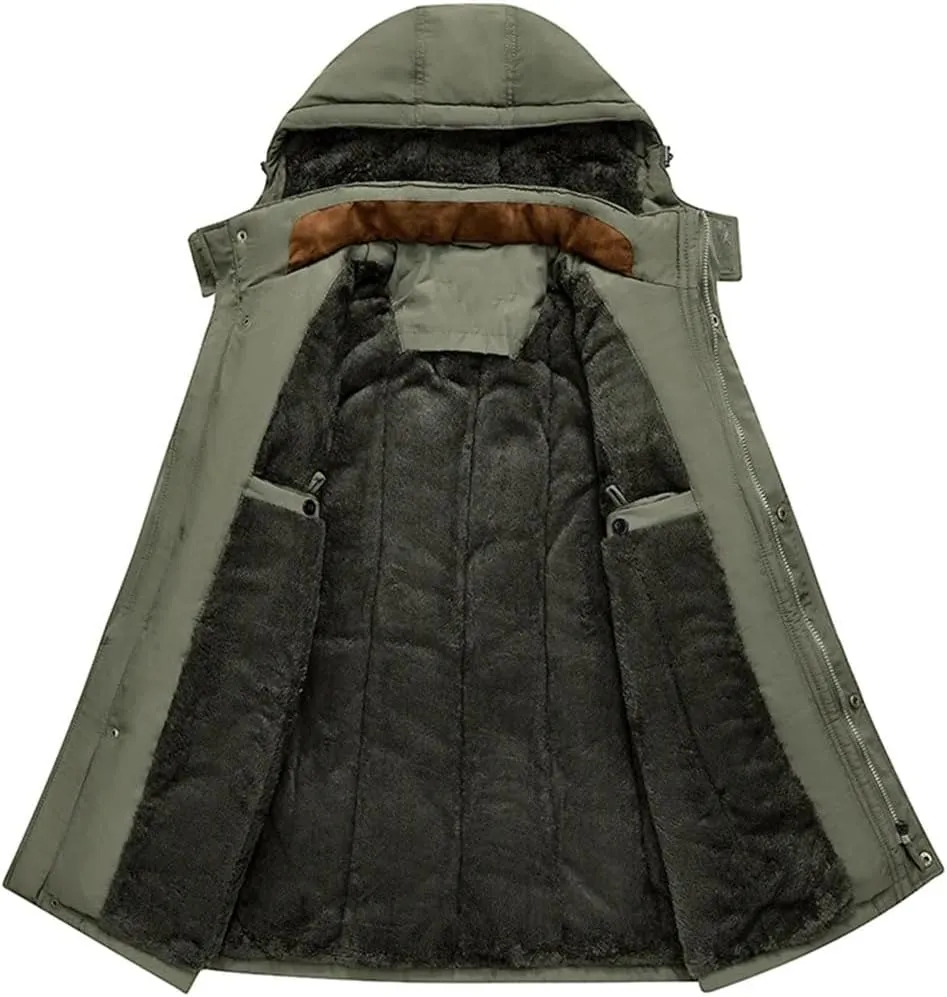 Mens Winter Military Parkas Fleece Thick Warm Parkas Windproof Jackets Hooded Windbreaker Cotton Jacket