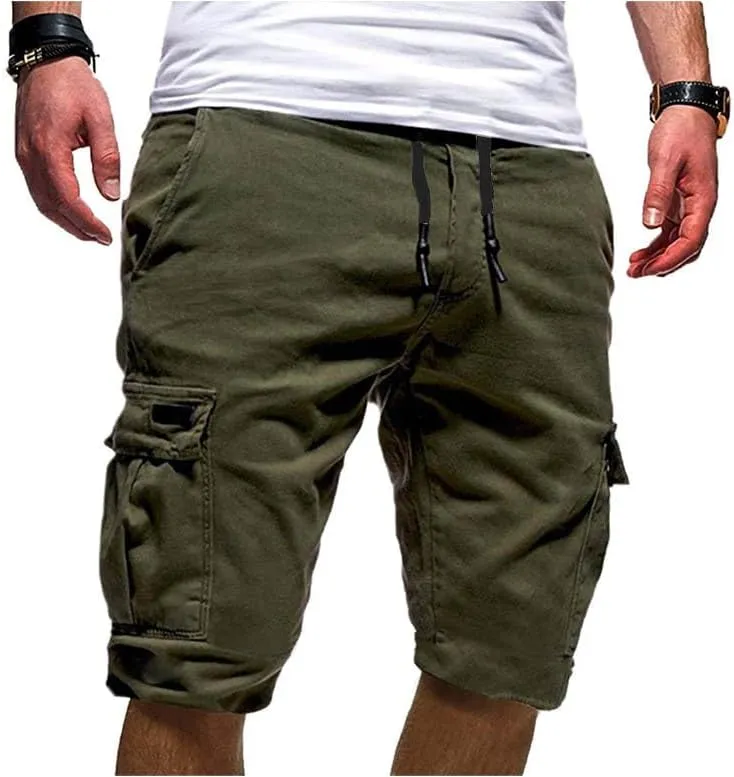 Men's Workwear Shorts with Multi Pockets Straight Leg Five Piece Cargo Pants Casual Sports Knee Length Shorts