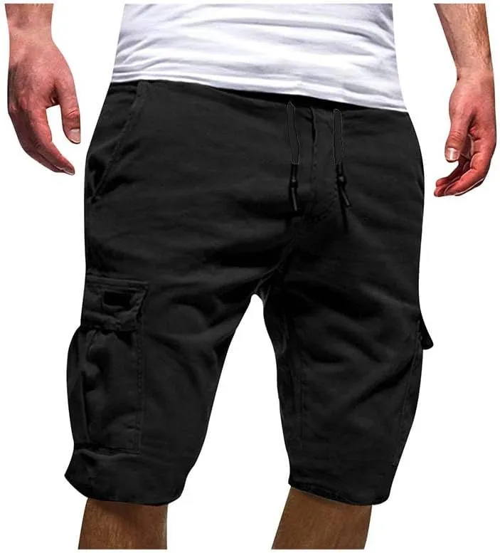 Men's Workwear Shorts with Multi Pockets Straight Leg Five Piece Cargo Pants Casual Sports Knee Length Shorts