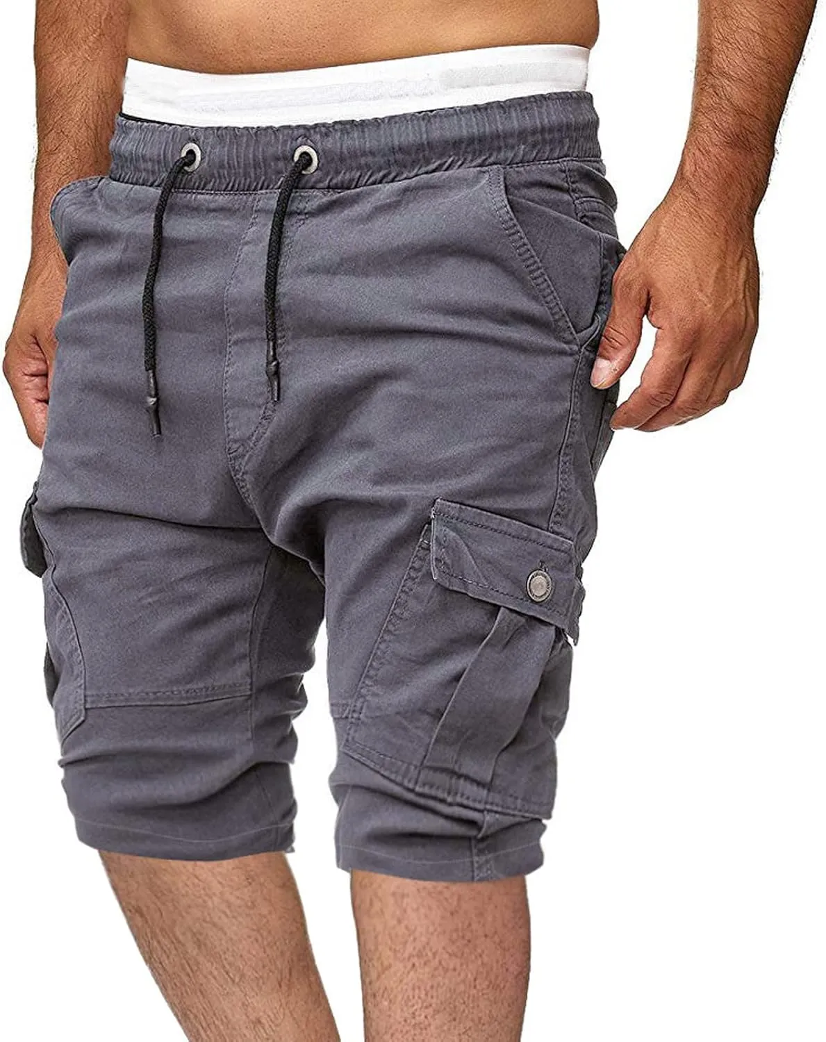 Men's Workwear Shorts with Multi Pockets Straight Leg Five Piece Cargo Pants Casual Sports Knee Length Shorts