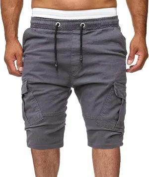 Men's Workwear Shorts with Multi Pockets Straight Leg Five Piece Cargo Pants Casual Sports Knee Length Shorts