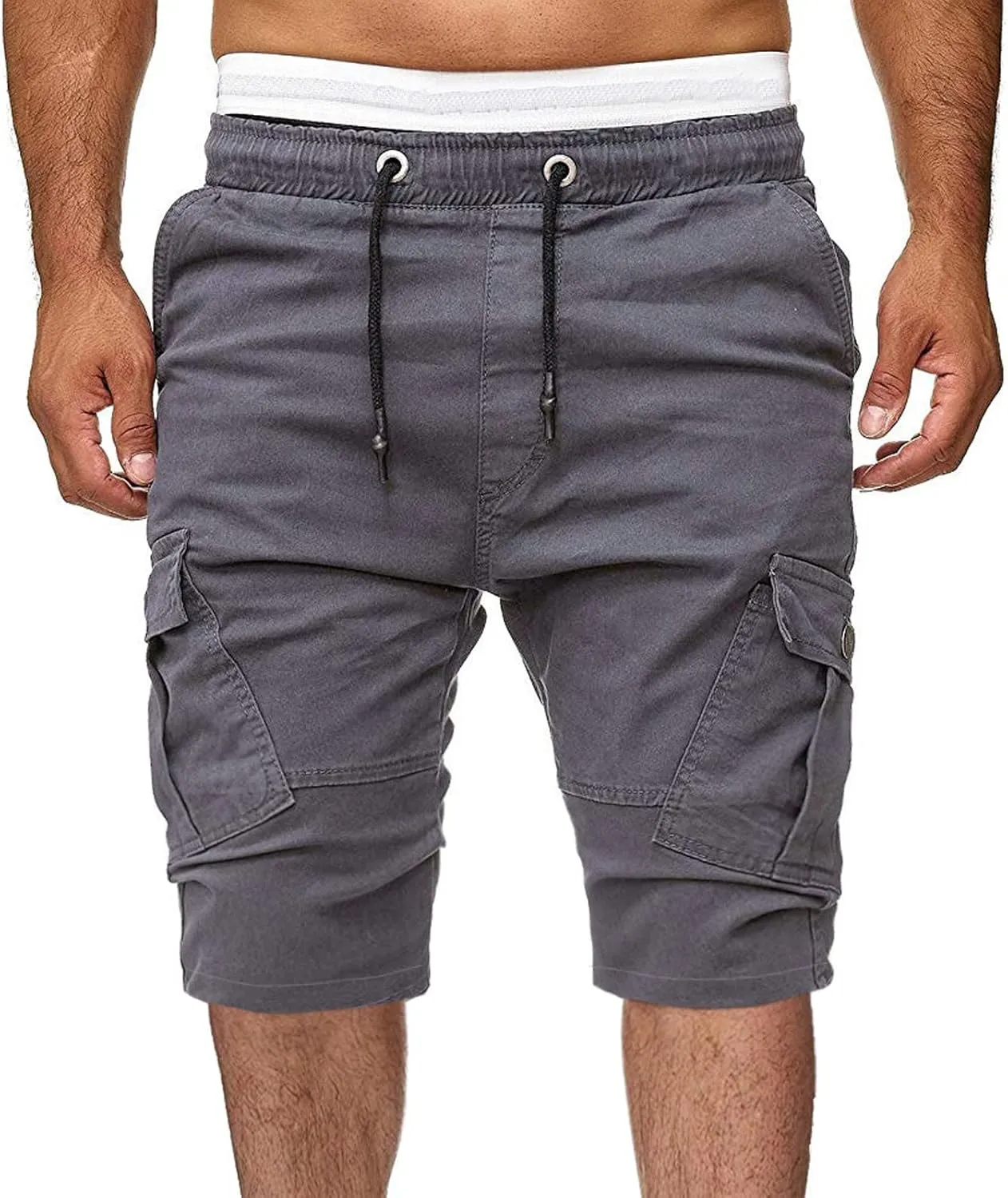 Men's Workwear Shorts with Multi Pockets Straight Leg Five Piece Cargo Pants Casual Sports Knee Length Shorts