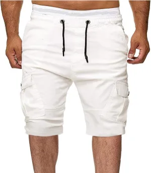 Men's Workwear Shorts with Multi Pockets Straight Leg Five Piece Cargo Pants Casual Sports Knee Length Shorts