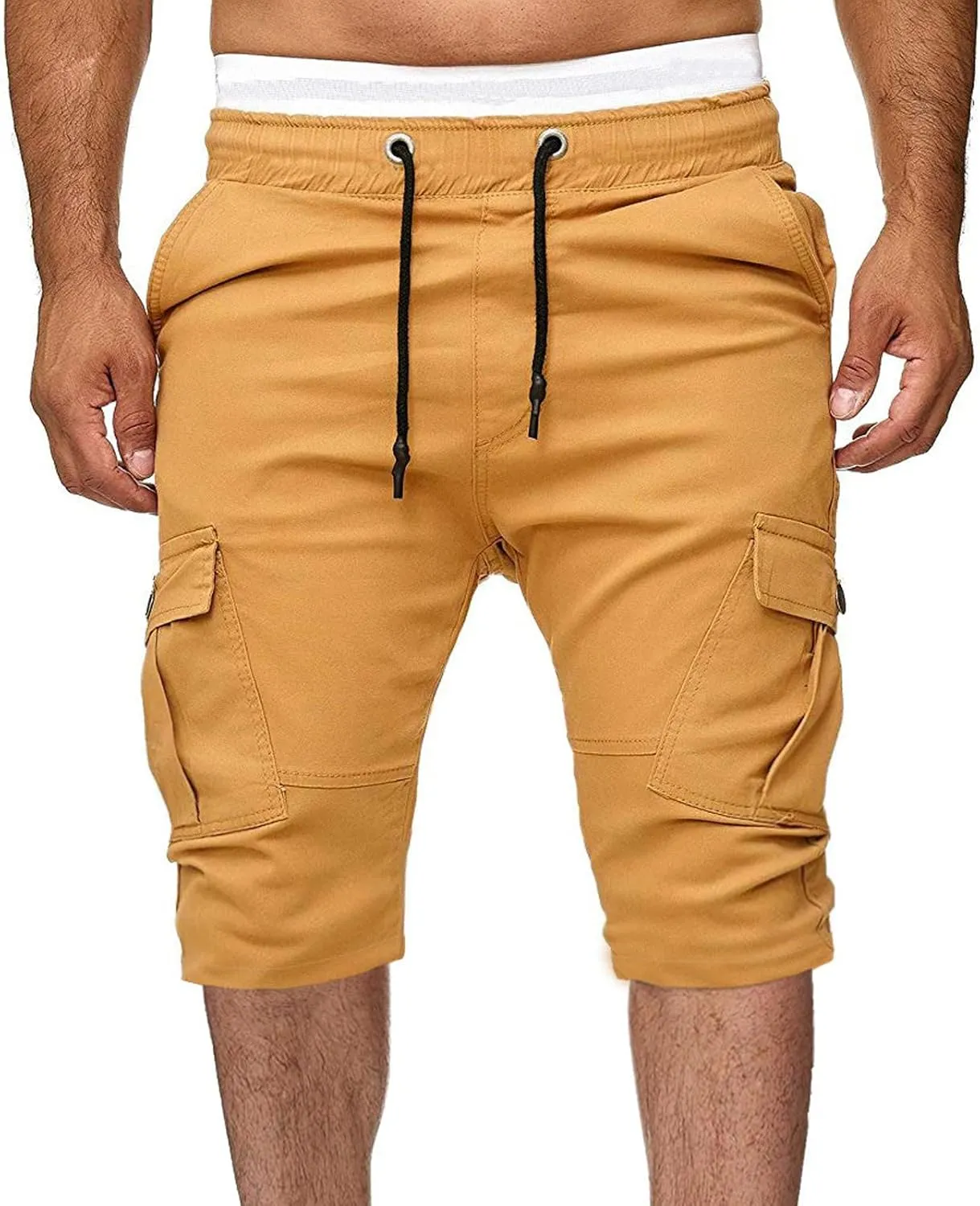 Men's Workwear Shorts with Multi Pockets Straight Leg Five Piece Cargo Pants Casual Sports Knee Length Shorts