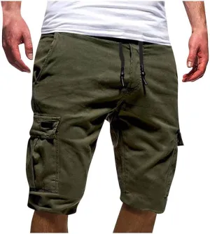 Men's Workwear Shorts with Multi Pockets Straight Leg Five Piece Cargo Pants Casual Sports Knee Length Shorts