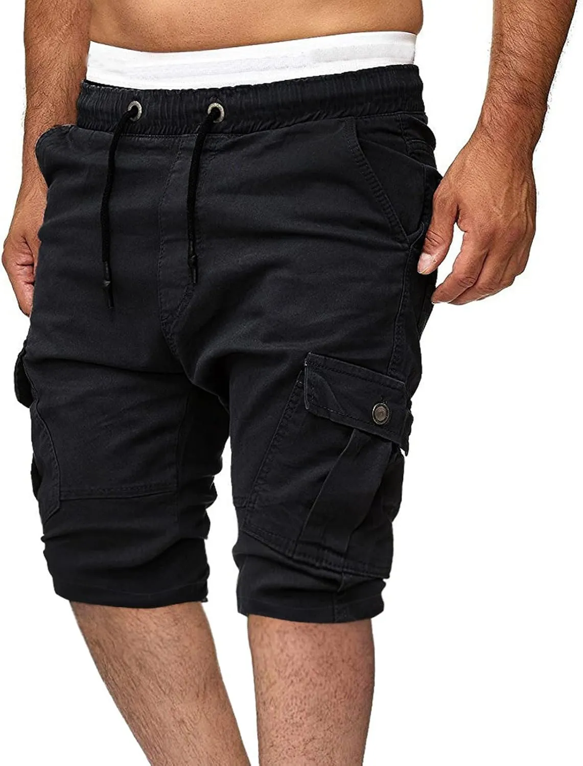 Men's Workwear Shorts with Multi Pockets Straight Leg Five Piece Cargo Pants Casual Sports Knee Length Shorts