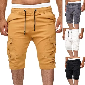 Men's Workwear Shorts with Multi Pockets Straight Leg Five Piece Cargo Pants Casual Sports Knee Length Shorts
