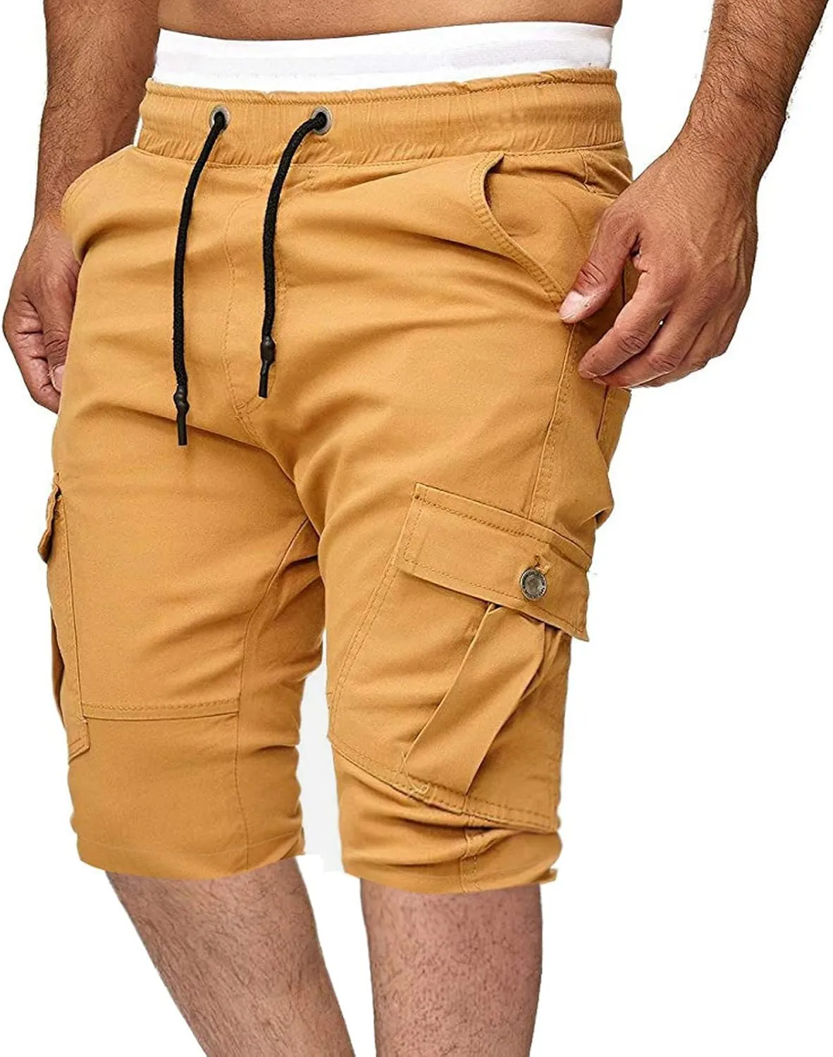 Men's Workwear Shorts with Multi Pockets Straight Leg Five Piece Cargo Pants Casual Sports Knee Length Shorts