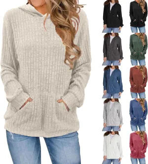 Mmoneyake Fall Hoodies for Women with Kangaroo Pocket Knit Long Sleeve Shirts Loose Fit Casual Pullover Sweatshirts Tops 2024