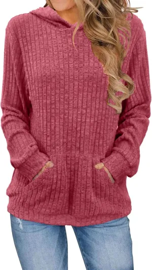 Mmoneyake Fall Hoodies for Women with Kangaroo Pocket Knit Long Sleeve Shirts Loose Fit Casual Pullover Sweatshirts Tops 2024