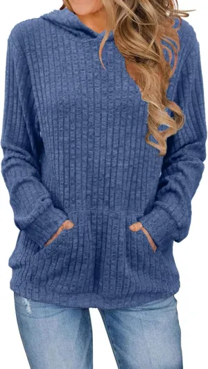 Mmoneyake Fall Hoodies for Women with Kangaroo Pocket Knit Long Sleeve Shirts Loose Fit Casual Pullover Sweatshirts Tops 2024