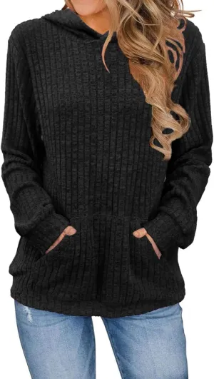 Mmoneyake Fall Hoodies for Women with Kangaroo Pocket Knit Long Sleeve Shirts Loose Fit Casual Pullover Sweatshirts Tops 2024