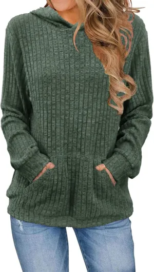 Mmoneyake Fall Hoodies for Women with Kangaroo Pocket Knit Long Sleeve Shirts Loose Fit Casual Pullover Sweatshirts Tops 2024