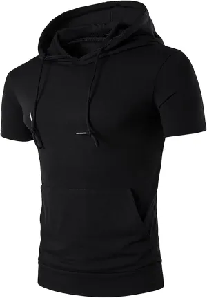 Mmoneyake Men's Short Sleeve Hoodies Lightweight Pullover Sweatshirts Gym Workout Athletic Shirt Solid Hoodies with Pockets