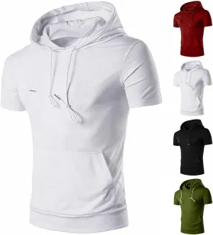 Mmoneyake Men's Short Sleeve Hoodies Lightweight Pullover Sweatshirts Gym Workout Athletic Shirt Solid Hoodies with Pockets
