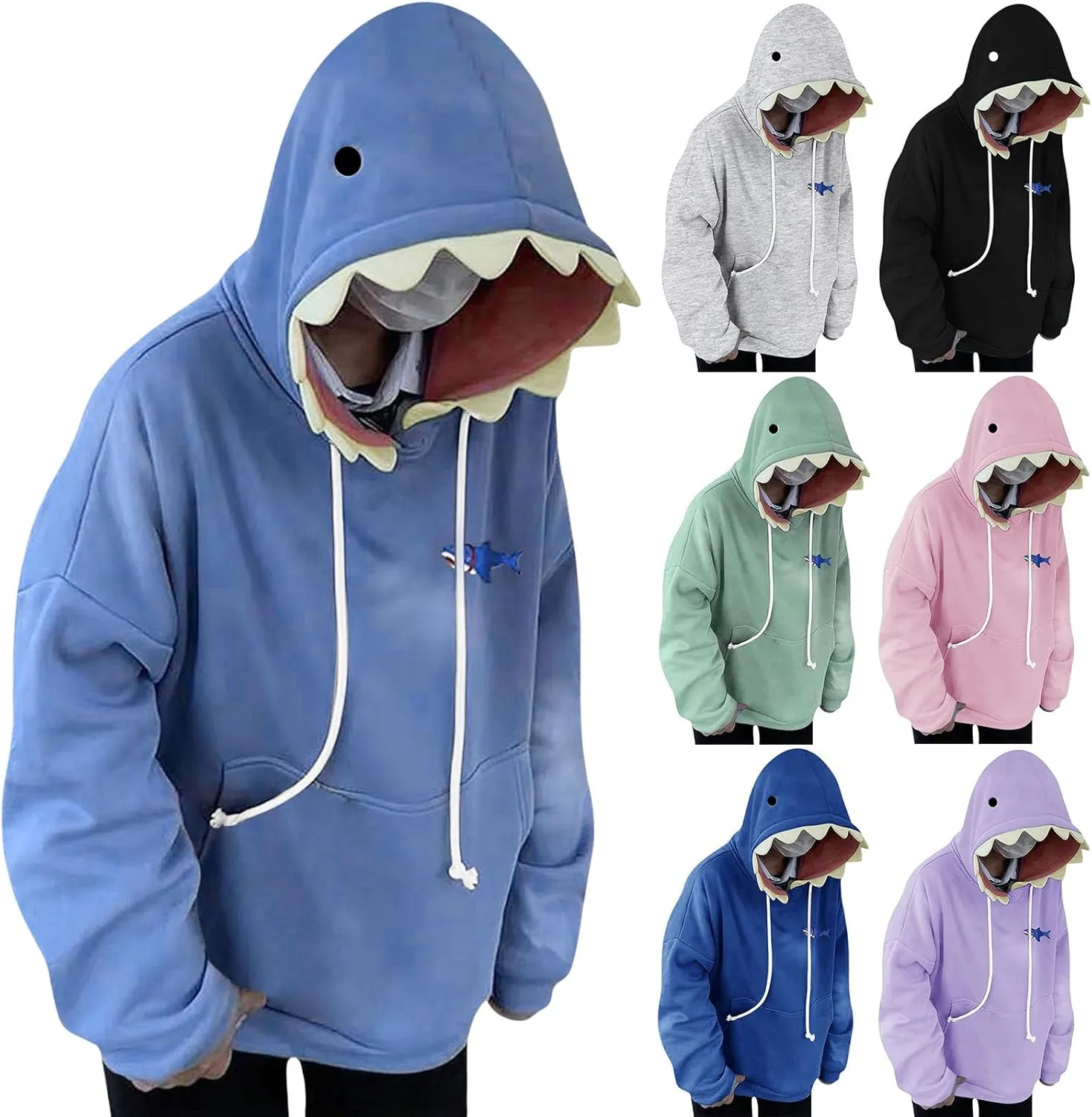 Mmoneyake Shark Hoodie Women Men Cute Cartoon Animal Pullover Sweatshirts Causal Long Sleeve Hooded Sweatshirts with Pockets