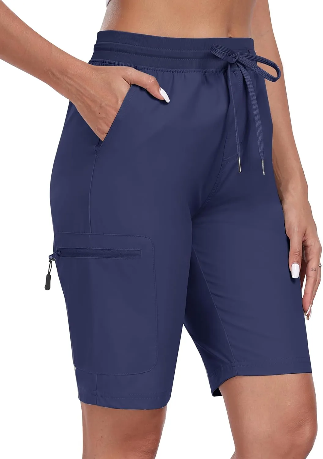 MoFiz Womens 10" Long Shorts for Women Quick Dry Women Hiking Cargo Shorts Knee Length Shorts with Zip Pockets