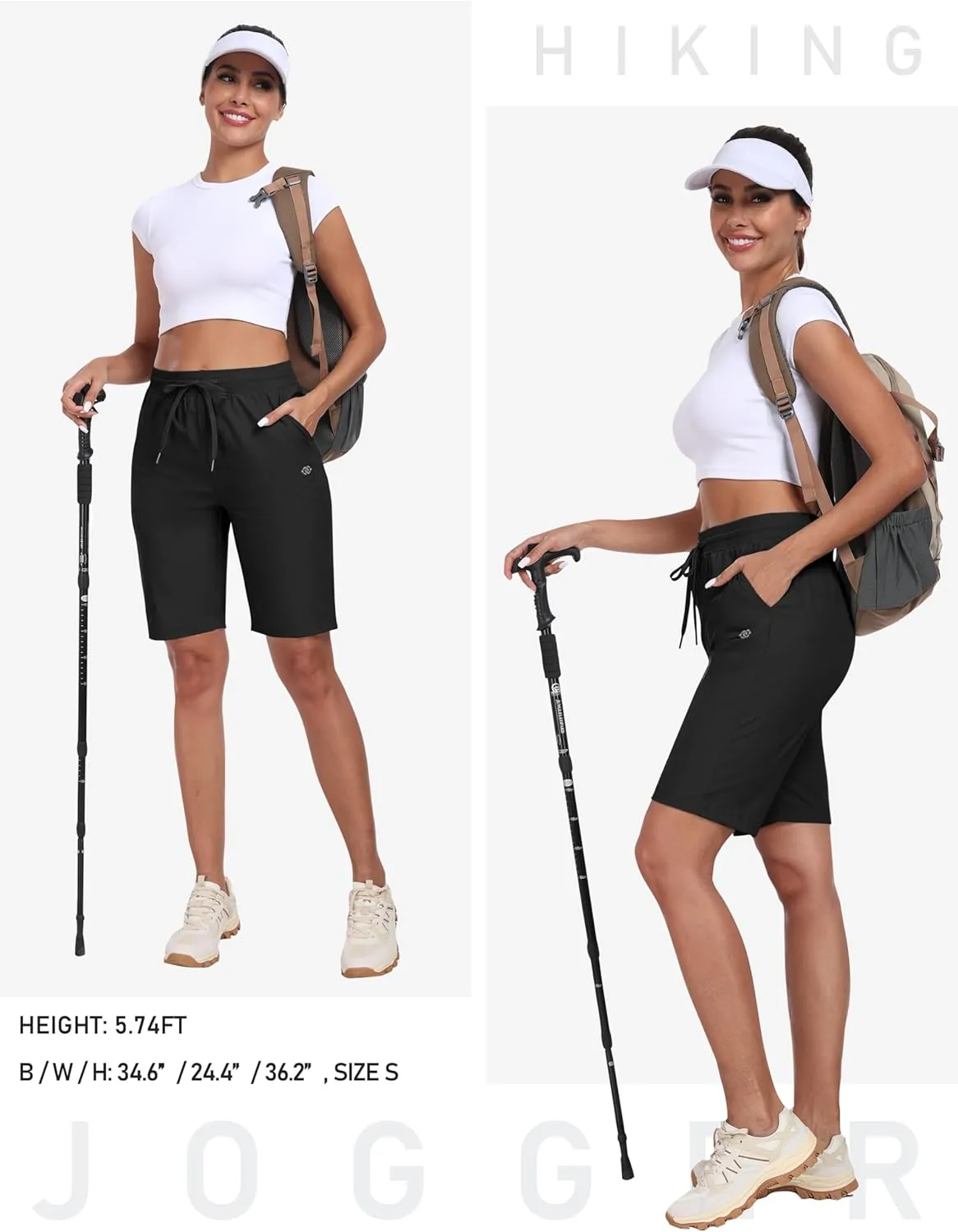 MoFiz Womens 10" Long Shorts for Women Quick Dry Women Hiking Cargo Shorts Knee Length Shorts with Zip Pockets