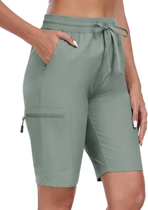 MoFiz Womens 10" Long Shorts for Women Quick Dry Women Hiking Cargo Shorts Knee Length Shorts with Zip Pockets