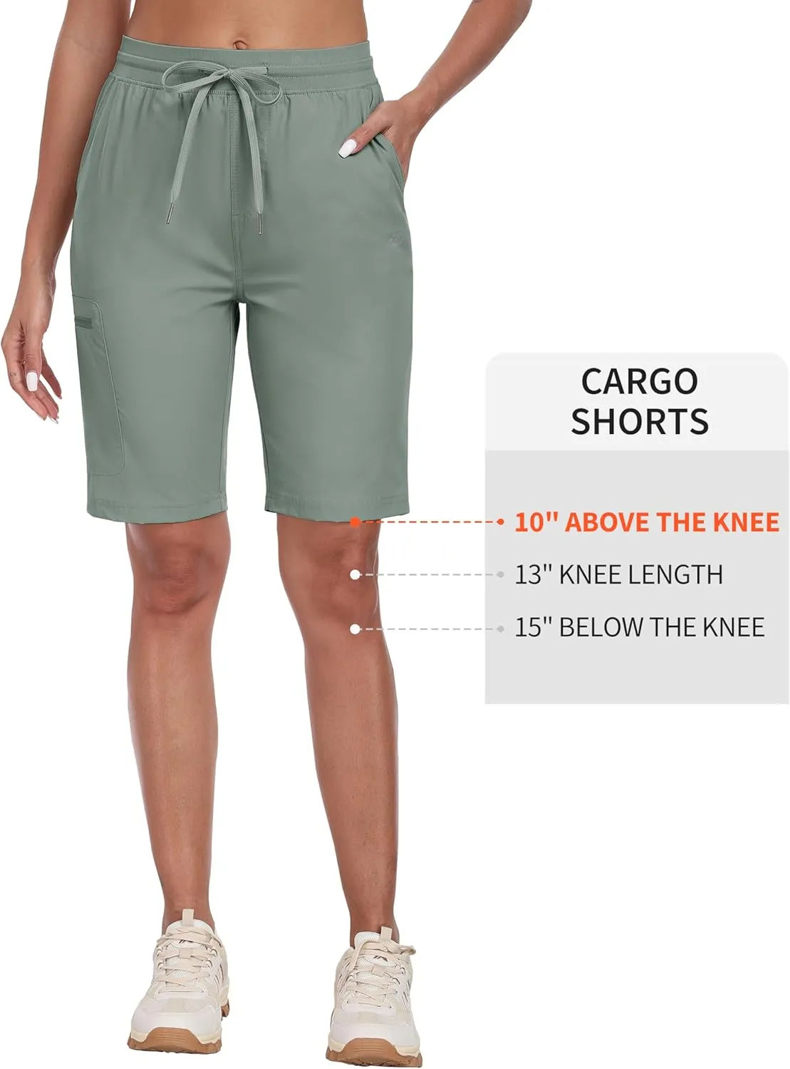 MoFiz Womens 10" Long Shorts for Women Quick Dry Women Hiking Cargo Shorts Knee Length Shorts with Zip Pockets