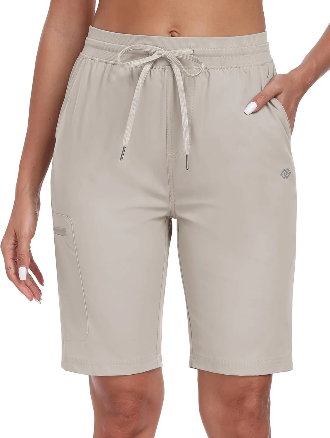 MoFiz Womens 10" Long Shorts for Women Quick Dry Women Hiking Cargo Shorts Knee Length Shorts with Zip Pockets