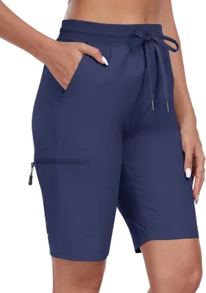 MoFiz Womens 10" Long Shorts for Women Quick Dry Women Hiking Cargo Shorts Knee Length Shorts with Zip Pockets