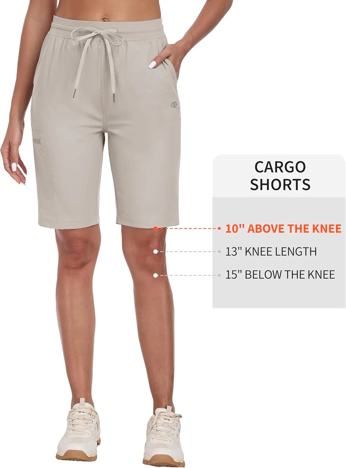 MoFiz Womens 10" Long Shorts for Women Quick Dry Women Hiking Cargo Shorts Knee Length Shorts with Zip Pockets