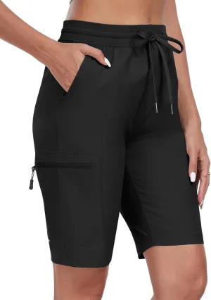 MoFiz Womens 10" Long Shorts for Women Quick Dry Women Hiking Cargo Shorts Knee Length Shorts with Zip Pockets