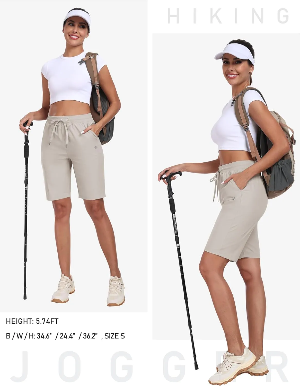 MoFiz Womens 10" Long Shorts for Women Quick Dry Women Hiking Cargo Shorts Knee Length Shorts with Zip Pockets