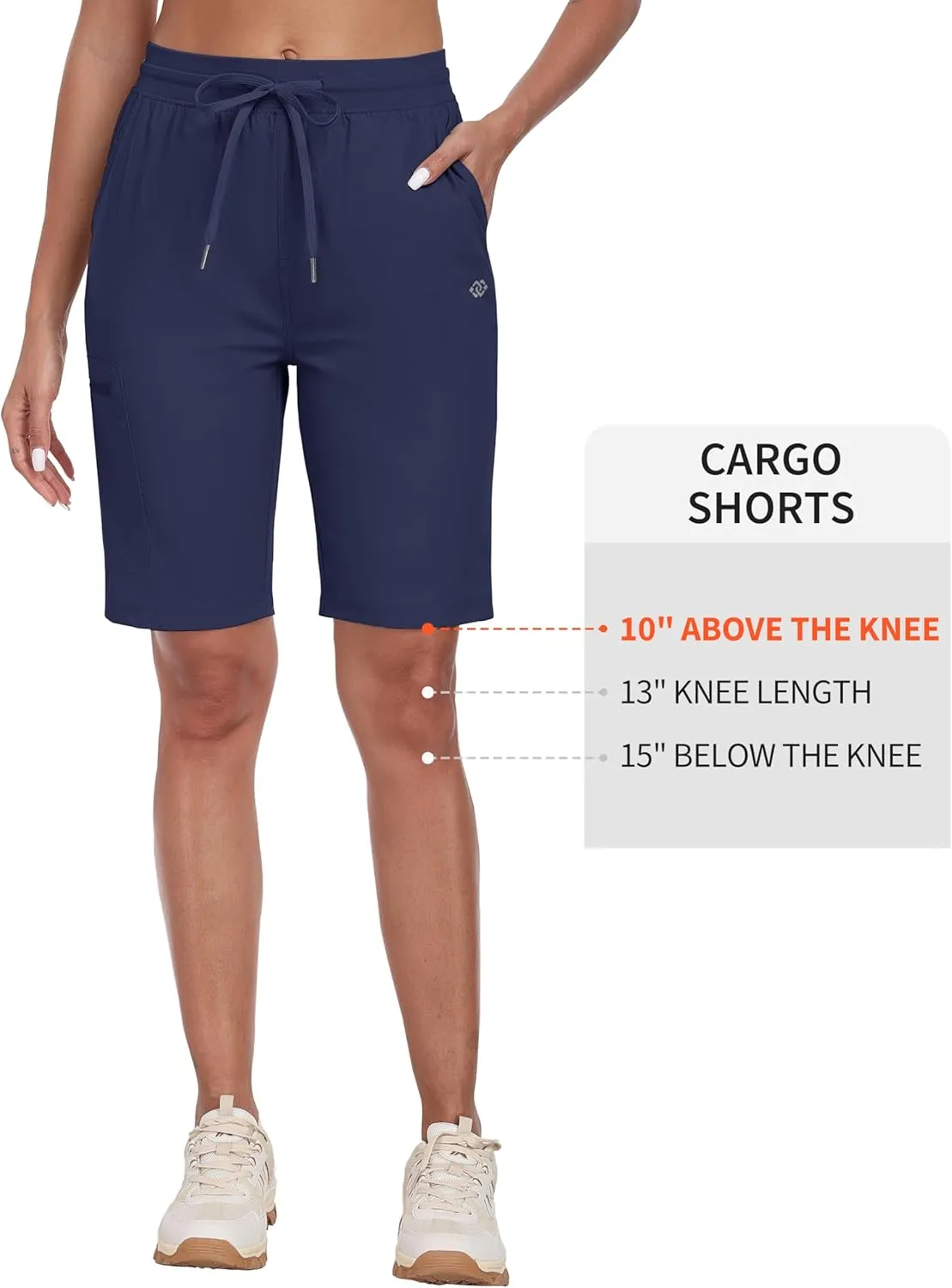 MoFiz Womens 10" Long Shorts for Women Quick Dry Women Hiking Cargo Shorts Knee Length Shorts with Zip Pockets